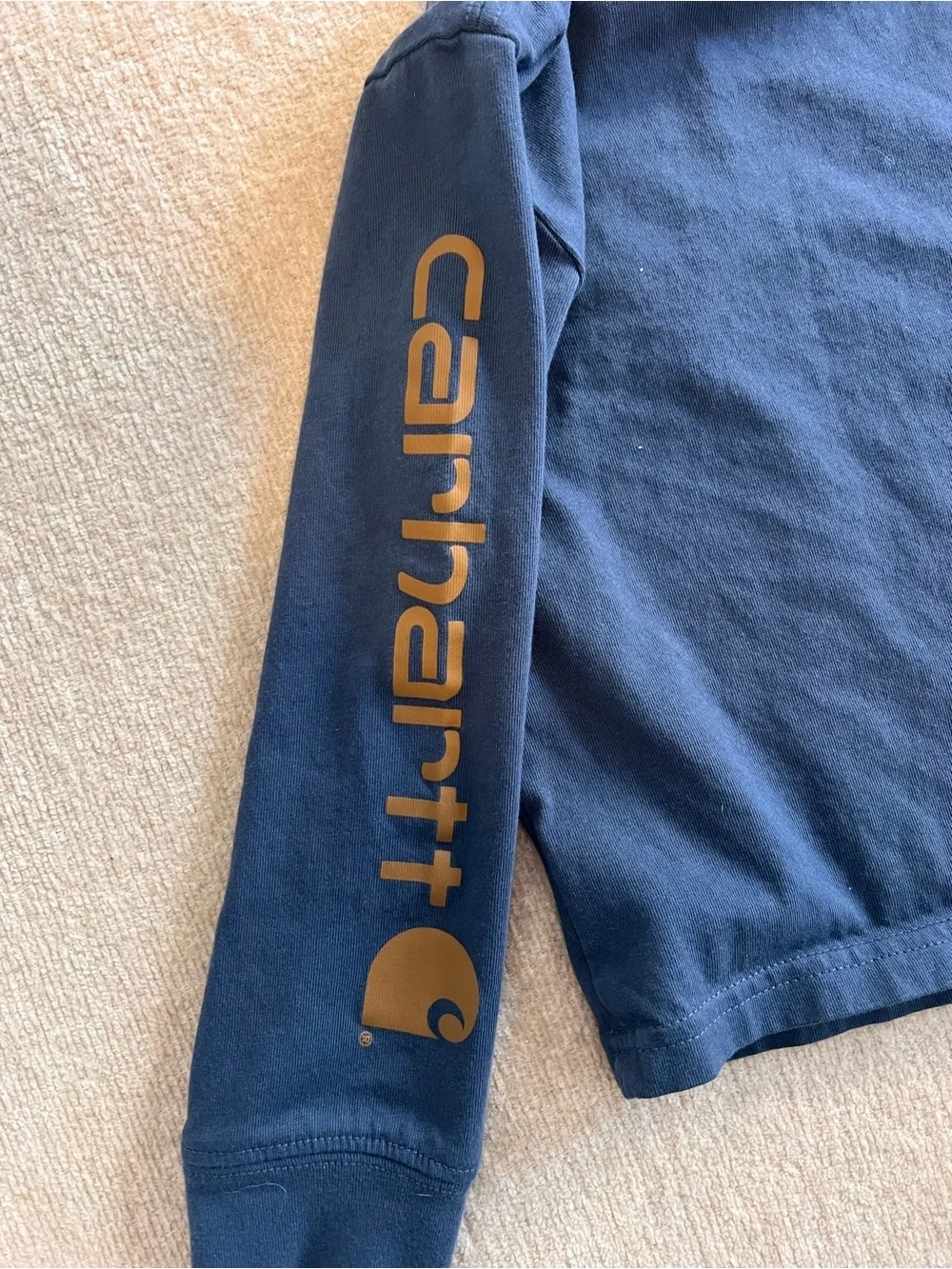 Carhartt Kids Navy Blue Long-Sleeve Pocket Tee with Yellow Logo